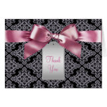 Cartes roses et noires élégantes de Merci de damas