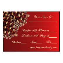 Cartes rouge-brun rustiques du cône RSVP de pin Faire-parts