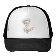 Cartoon Chef Pointing at Sign Mesh Hats