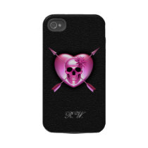 Cas de l'iPhone rose 4 de coeur et de crâne Coque Tough Iphone 4