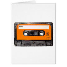 Cassette orange des années 80 d'étiquette cartes de vœux