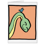 Ce dinosaure a un oiseau sur son cou carte de vœux