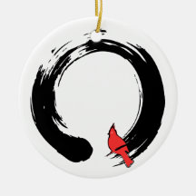Cercle d'Enso avec le cardinal rouge Ornements De Noël