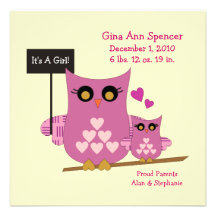 C'est un faire-part de hibou de fille