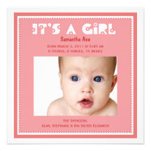 C'est un faire-part de naissance de photo de fille