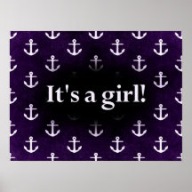 C'est une fille ! Pourpre foncé de motif d'ancre Affiches
