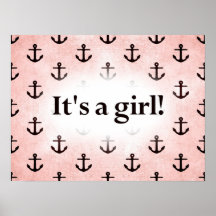 C'est une fille ! Rose de motif d'ancre Poster