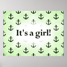 C'est une fille ! Vert de bébé de motif d'ancre Posters