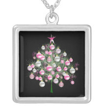 Chaîne rose d'argent sterling d'arbre de Noël Collier Personnalisé