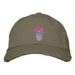 Chapeau d'art : Pensées roses dans un pot casquettes brodées
