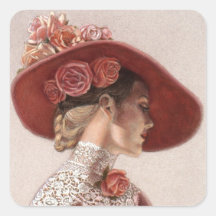 Chapeau rose de cru victorien élégant de Madame be Autocollant Carré