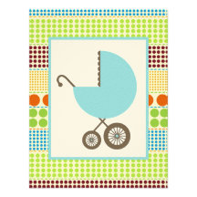 Chariot de baby shower de garçon et points bleus d faire-parts