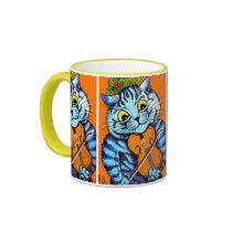 Chat avec le violon par la tasse de Louis Wain