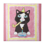 Chat d'anniversaire de smoking CeramicTile/trépied Carreaux