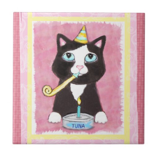 Chat d'anniversaire de smoking CeramicTile/trépied Carreaux
