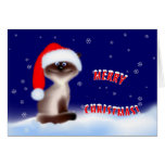 Chat dans le chapeau de Père Noël Carte De Vœux
