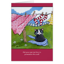 Chat de jour venteux et ligne de lavage - personna carte de vœux