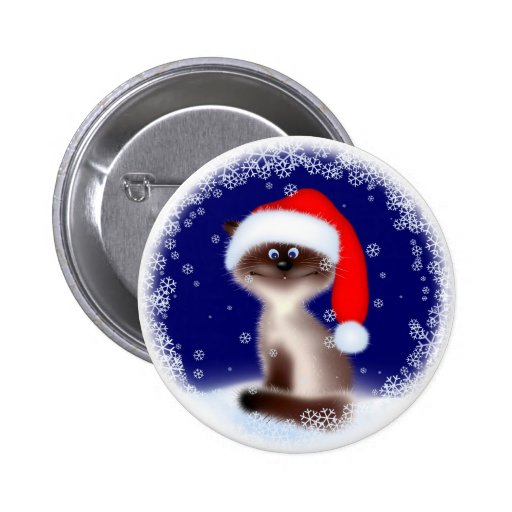 Chat de Noël dans le chapeau de Père Noël Badges
