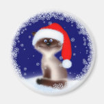 Chat de Noël dans le chapeau de Père Noël Magnets