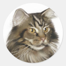 Chat de ragondin tigré noir du Maine Adhésifs Ronds