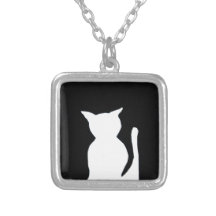 Chat - décor noir et blanc d'art de silhouette de  bijouterie personnalisée