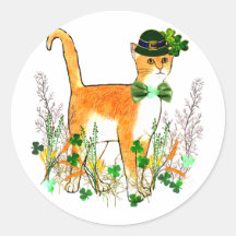 Chat du jour de St Patrick Autocollant Rond