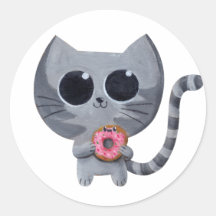 Chat et beignet gris mignons autocollant