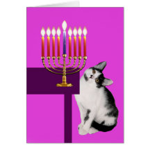Chat et carte roses de Menorah Hanoukka