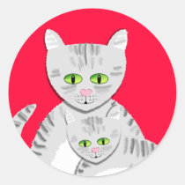 Chat et chaton tigrés argentés de mère autocollants