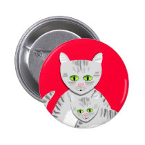 Chat et chaton tigrés argentés de mère badges publicitaires