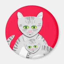 Chat et chaton tigrés argentés de mère magnets