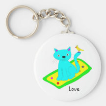 Chat et oiseau Keychain Porte-clef