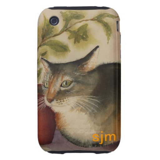 Chat français de la peinture originale d'aquarelle étui tough iPhone 3