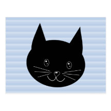 Chat noir, avec le fond bleu-clair de rayure cartes postales