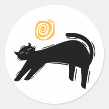 Chat noir chanceux adhésif rond
