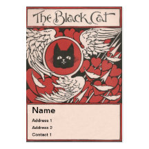 Chat noir, coeurs et ailes vintages modèle de carte de visite