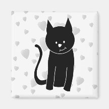 Chat noir mignon avec des coeurs aimant pour réfrigérateur