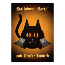 Chat noir mignon et drôle 5x7 de Halloween de vamp Faire-parts