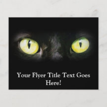Chat noir, yeux verts jaunes, lisse et éffrayant prospectus en couleur