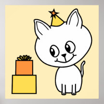 Chaton blanc doux utilisant un chapeau d'anniversa poster