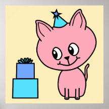 Chaton rose doux utilisant un chapeau d'anniversai posters