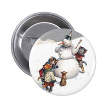 Chats adorables construisant un bonhomme de neige badges