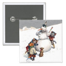 Chats adorables construisant un bonhomme de neige pin's