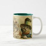 Chats victoriens vintages dans des chapeaux, humou tasse