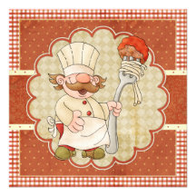 Chef avec la partie de pâtes de spaghetti et de bo invitations personnalisées