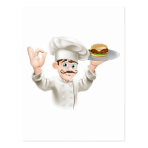 Chef avec l'hamburger cartes postales