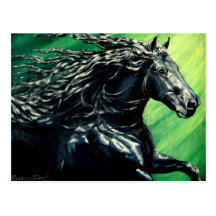 Cheval noir frison d'étalon cartes postales