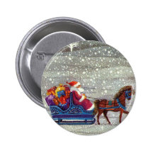 Cheval vintage du père noël un Sleigh ouvert dans  Badge Avec Épingle