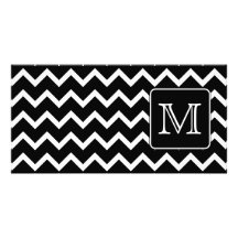 Chevron noir et blanc avec le monogramme fait sur  cartes de vœux avec photo