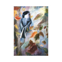 Chickadee verpakte in de herfst de Druk van het Ca Canvas Afdruk